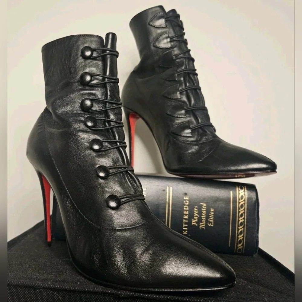 Christian Louboutin Size 37.5 EU 7.5B US Black Nappa French Tutu 100MM Booties - Picture 1 of 10